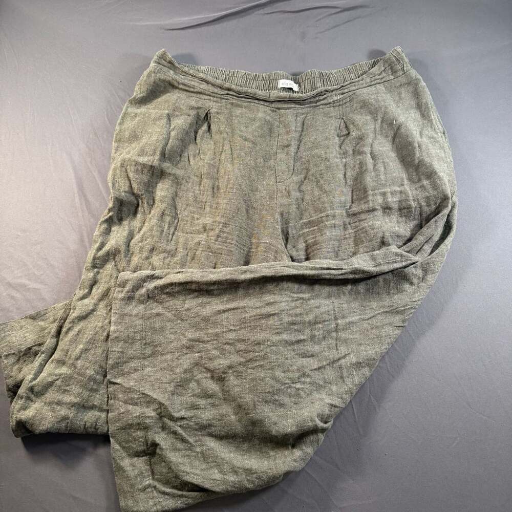 Ella Moss Women’s XL Gray Linen Wide Leg Pull On Pants Elastic Waist
